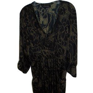 Bird by Design Black Beige Abstract Floral Pocketed BOHO Lagenlook Shift Dress